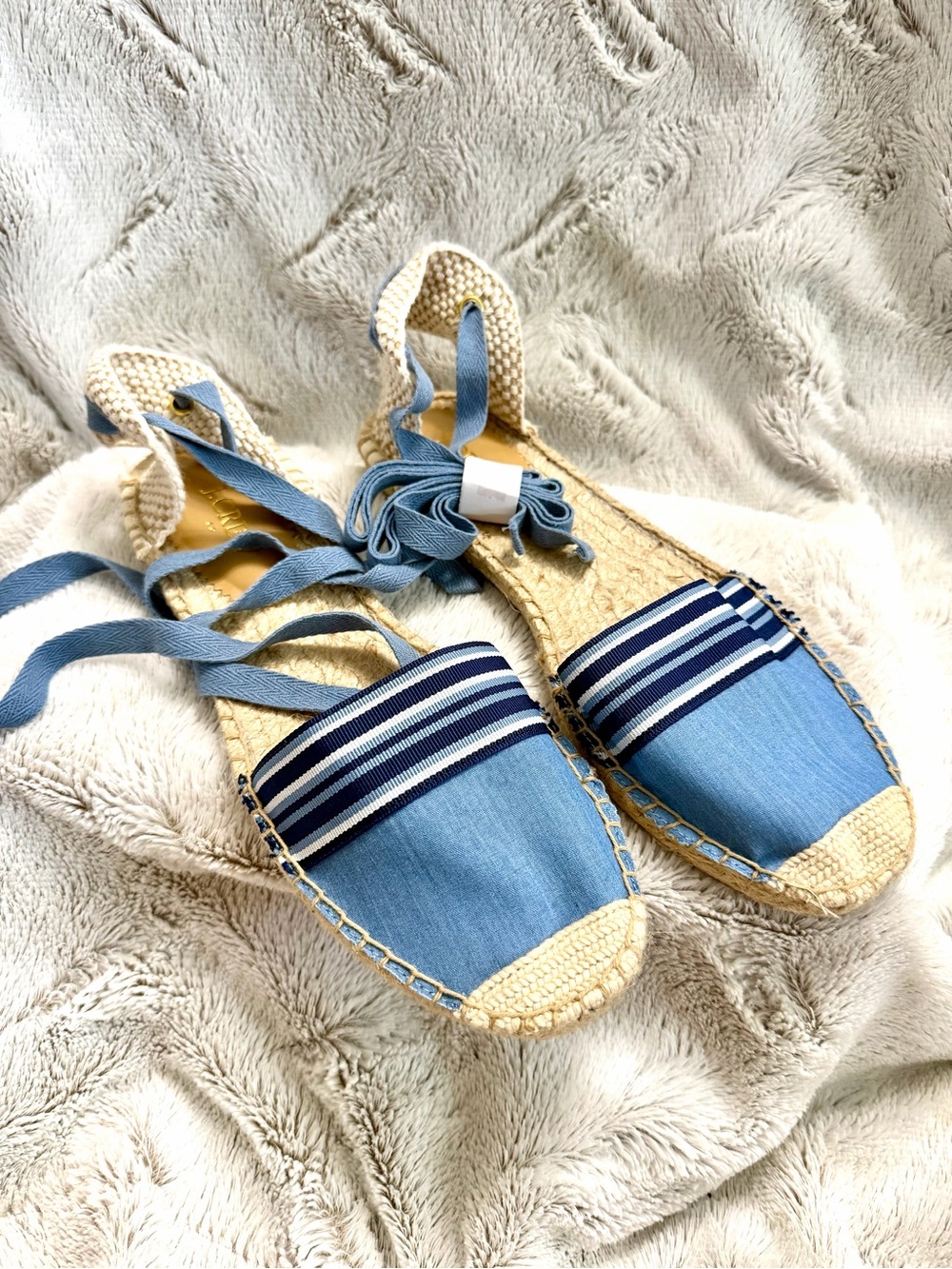 J. Crew Blue Striped Espadrille Tie Shoes